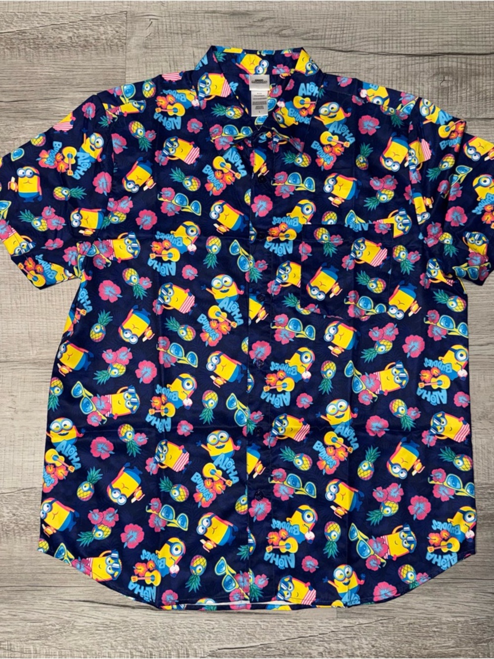 Minions Hawaiian Shirt All Over Print Blue Button Down Collared Men’s Size L